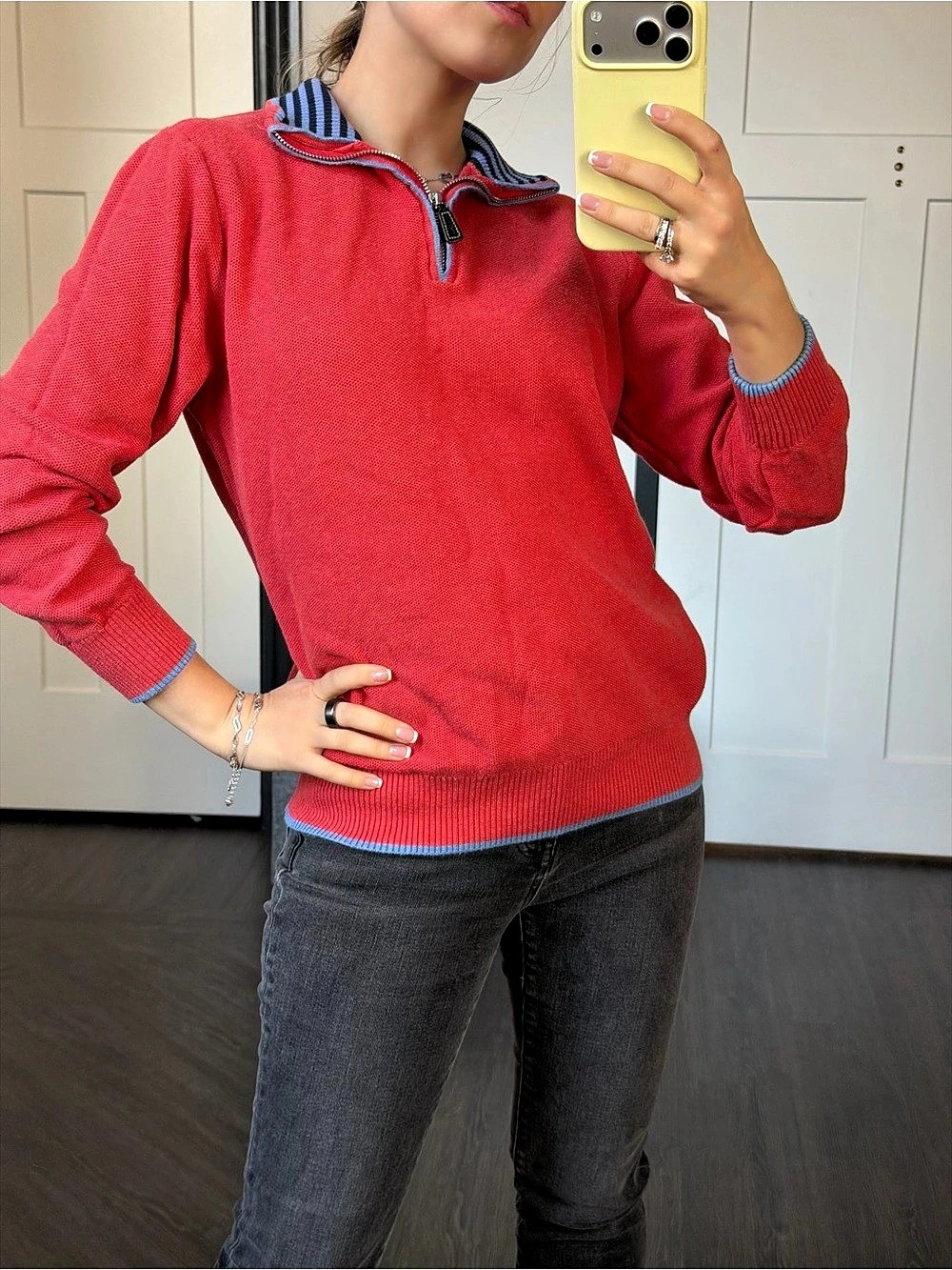 Striped Half-Zip Sweater in Pink Size Small Like New